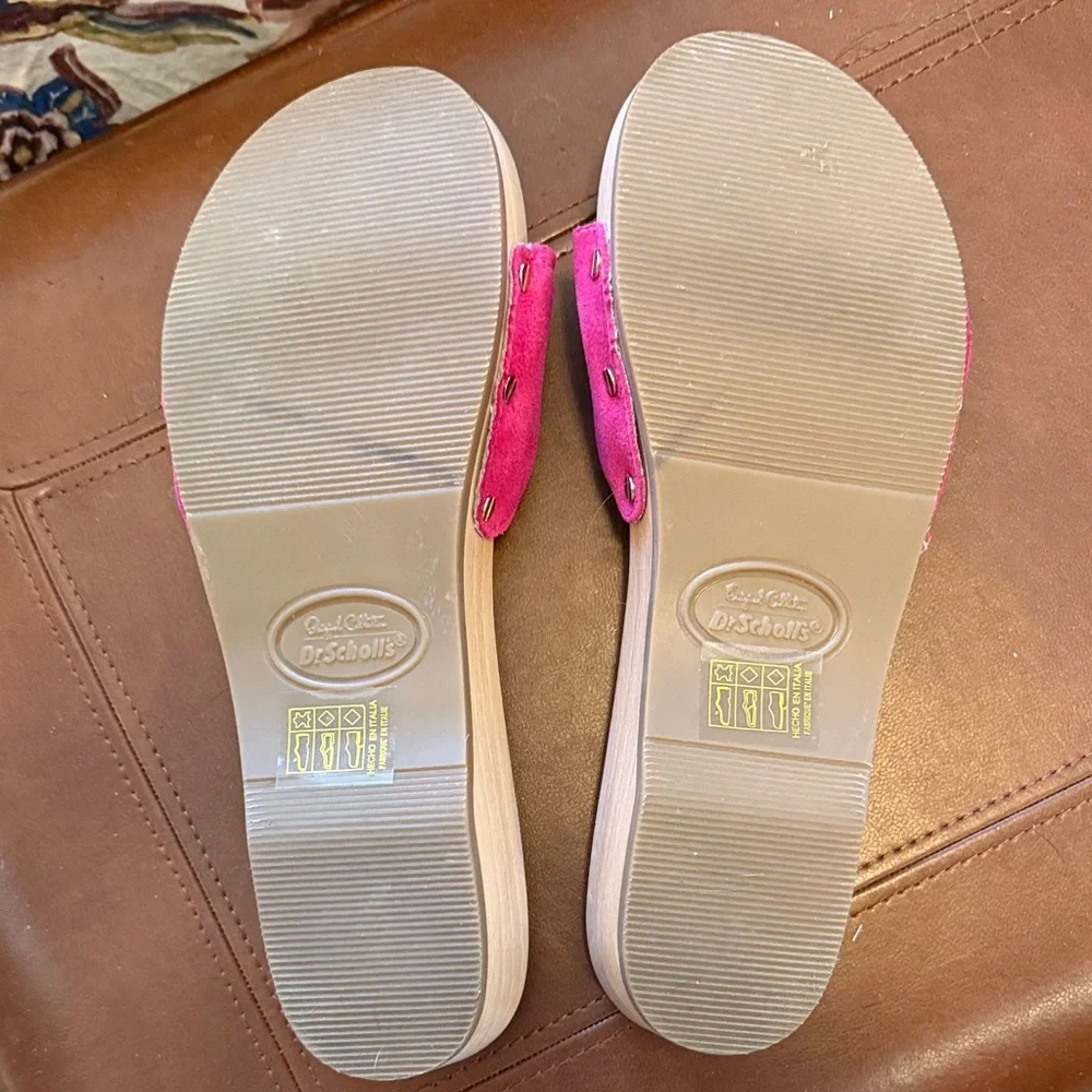 Dr. Scholl's Hot Pink Suede Slide Sandals with Gold Buckle - Picture 2 of 5